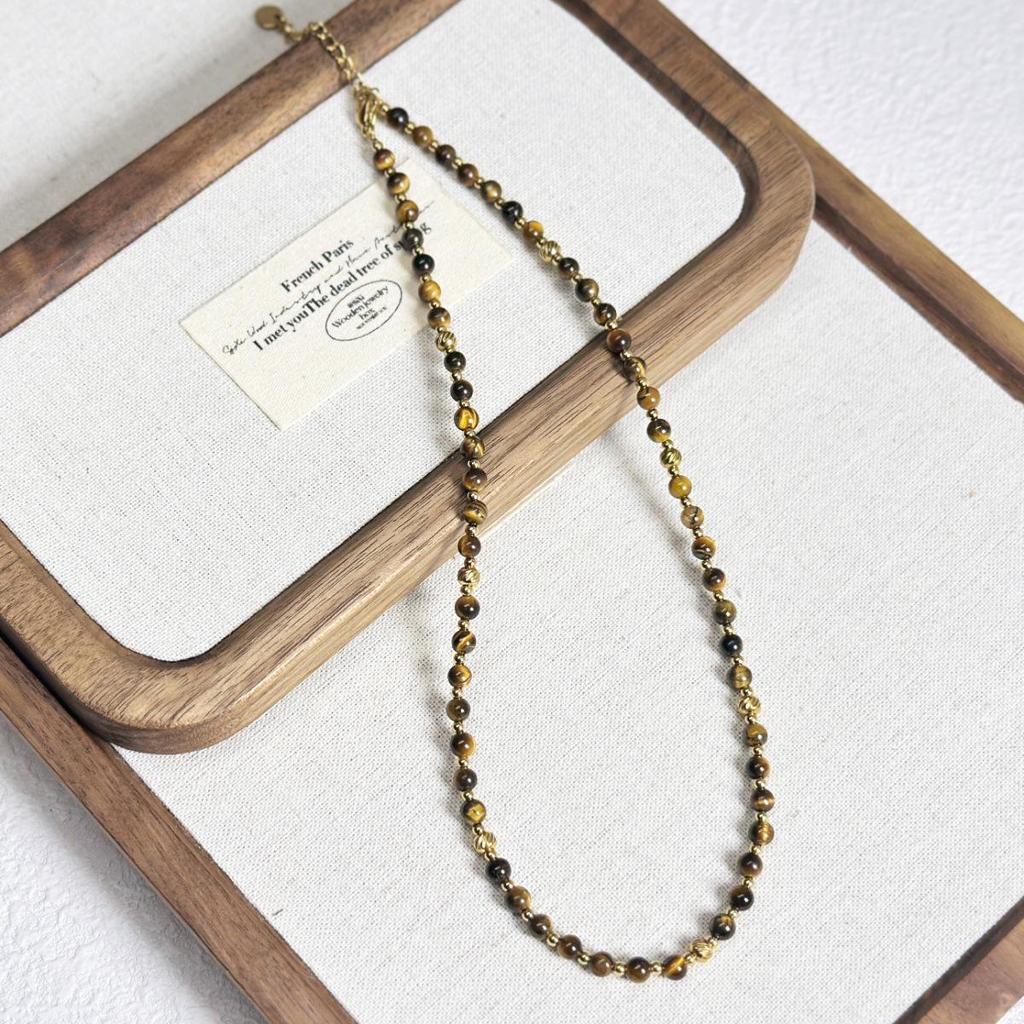 Tiger Eye & Freshwater Pearl Beaded Necklace - Autumn/Winter Style with Titanium Steel Chain