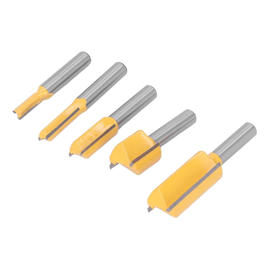 5Pcs Straight Router Bit Set Carbide Tipped 2 Flute Cut Bits for Trimming Cutter Yellow
