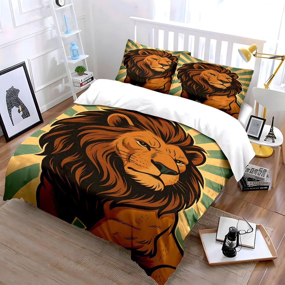 Lion with Striped Background. Bedding Sets Duvet Cover Sets Duvet Covers Pillowcases(1 * Duvet Cover 2 * Pillowcases, Without Duvet Insert)
