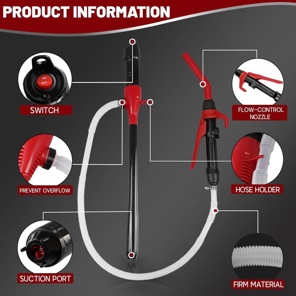 Gas Transfer Pump Battery Powered - Fuel Transfer Pump With Nozzle - Battery Operated Gas Pump With 3 FT Long Hose 2.2 GPM Transfer Pump For Water