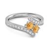 Citrine Double Row Bypass White Accent Ring- 925 Sterling Silver