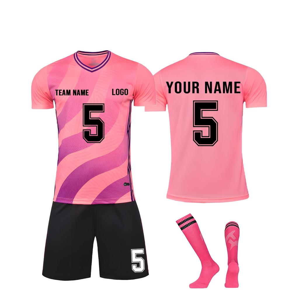 Men Soccer Jersey Set Short Sleeve Quick Dry Sports Uniform with Shorts and Socks for Training Match Teamwear