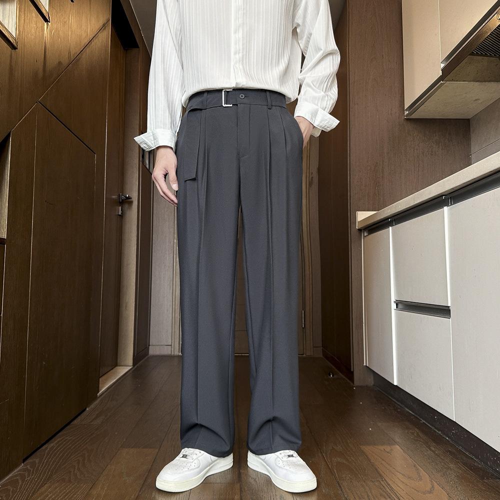 Autumn and Summer Pants Men's Straight-leg Pants Loose Pants Boys' Black Casual High-end Drooping Suit Pants Thin Men