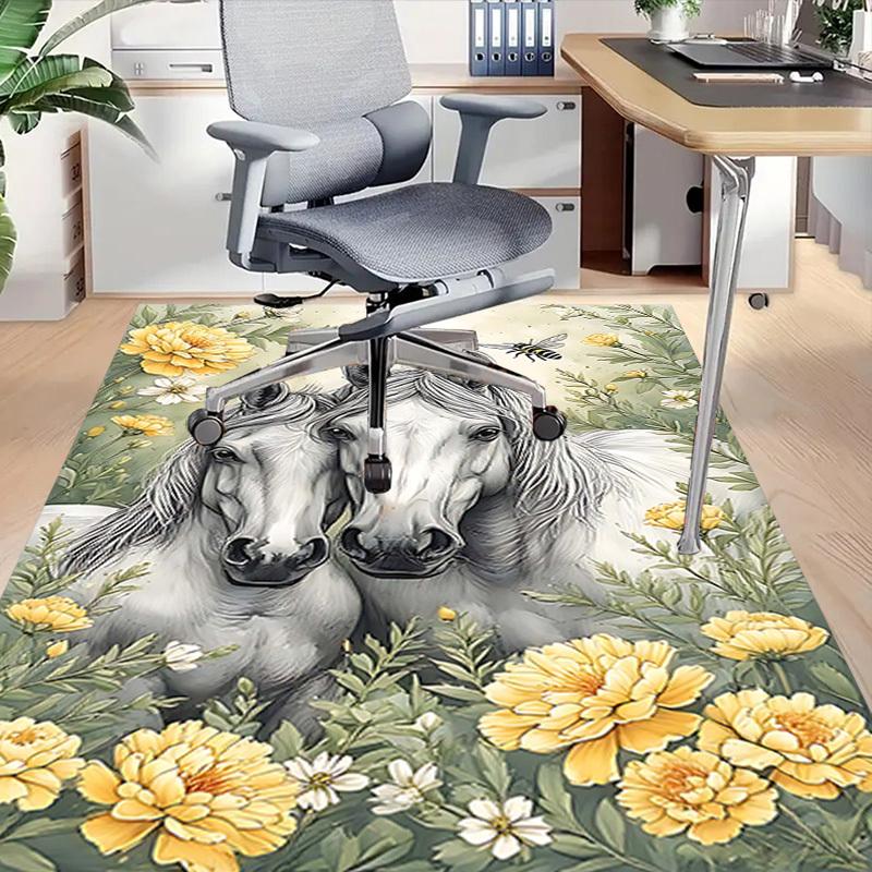 1PC Horses Flowers Non-Slip Floor Carpet Compatible for Office&Living Room&Dining room - Flat-Weave Machine- Soft & Pattern-E240