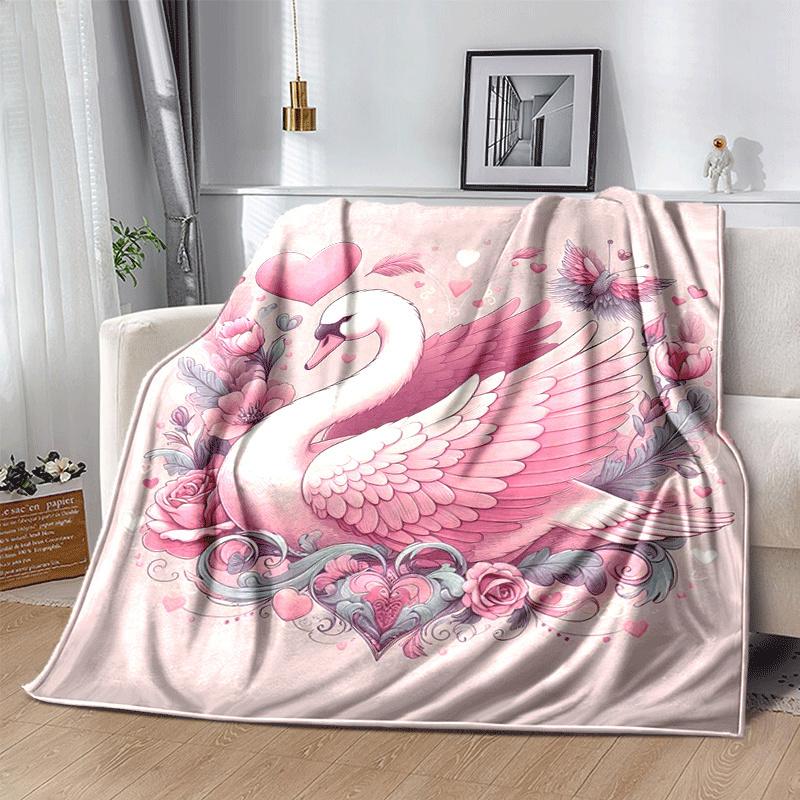 1pc Swan Printing Lightweight Flannel Blanket, Comfortable and Warm Blanket, for Camping Sofa Bed and Couch Office, Suitable for Gift Blanket
