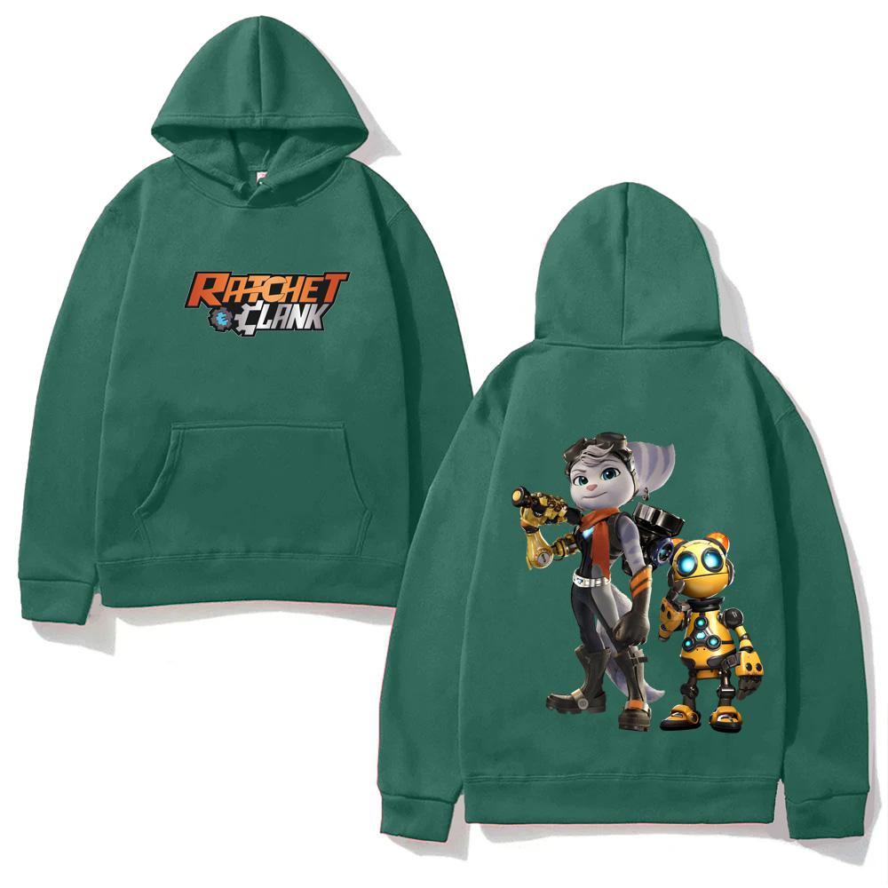 Bluza z kapturem gra Ratchet & Clank Rift Apart Sweter casualowy Odzież polarowa Unisex z kieszenią Bluza z kapturem