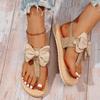 Fashion Summer Women Sandals Travel Beach Sandals Sweet Bow Decoration Designer Shoes Outdoor Leisure Flip Flops Retro Linen Sandalias