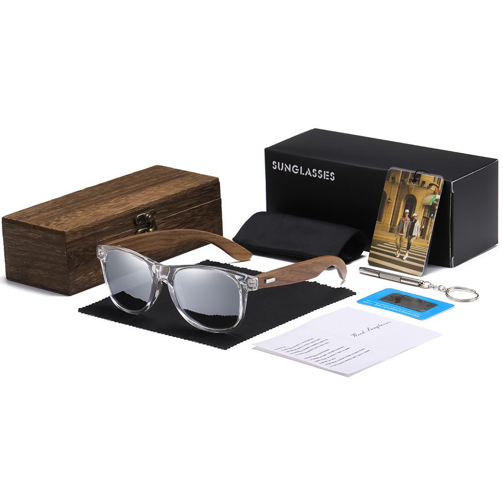 XUEDIAO Transparent PC Frame With Wood Tmeple Sun Glasses Polarized for Men Women Fashion Handmade Sunglasses