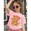 Baby Girls Crewneck Short Sleeve Tee, Cute Bear Butterfly Flower Print Sweet Casual Top for Spring Summer Fall