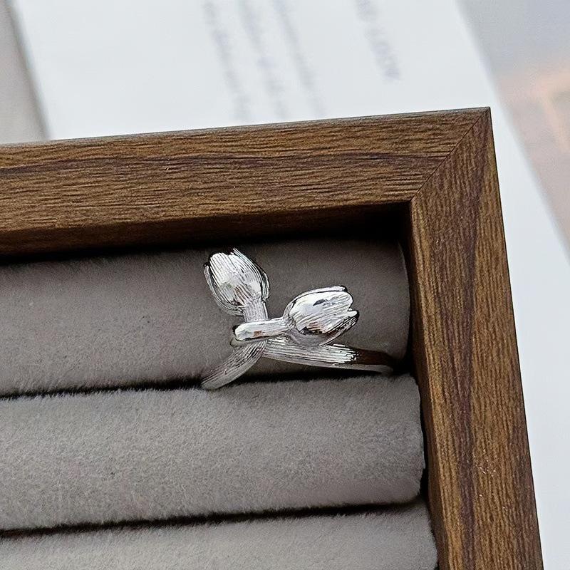 Zirkon Kürbis Offener Ring, Nationaler Stil Temperament, Tulpenblume Leichter Luxus Nische High-End Element Ring, Zeigefingerring.