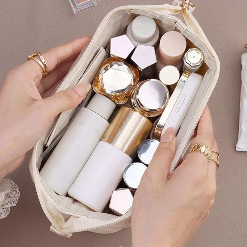 Travel Cosmetic Bag 10x21x12cm PU Leather Large Capacity for Woman and Girls Keeping Cosmetics Organized