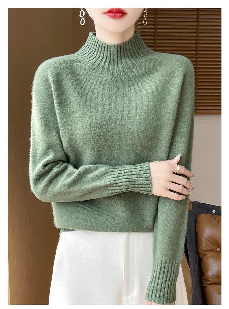 Women's Pure Wool Half-High Collar Loose Knit Sweater - Thickened Autumn/Winter Base Layer Pullover