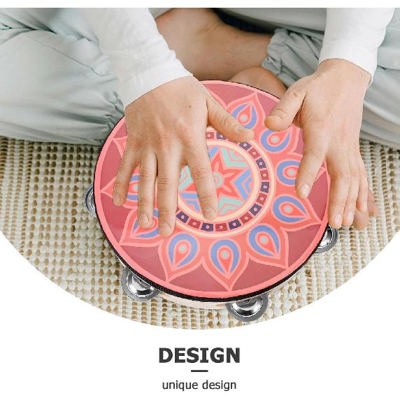 8 Inch Wooden Tambourine - Hand Held Musical Instrument with Stainless Steel Jingles, Multi-Color Design for Dance, Performance, Wedding, and Parties