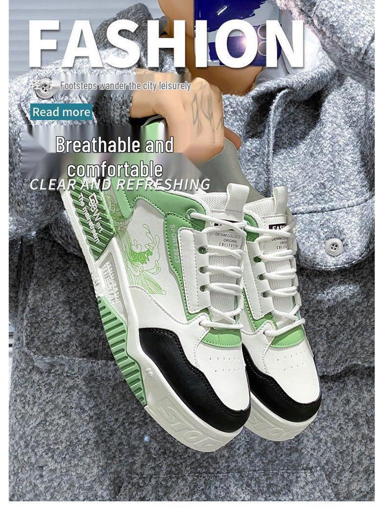 Niche Versatile Height-Increasing White High-Top Sneakers for Men - Trendy Casual Sports Shoes for Spring, Summer, and Autumn.