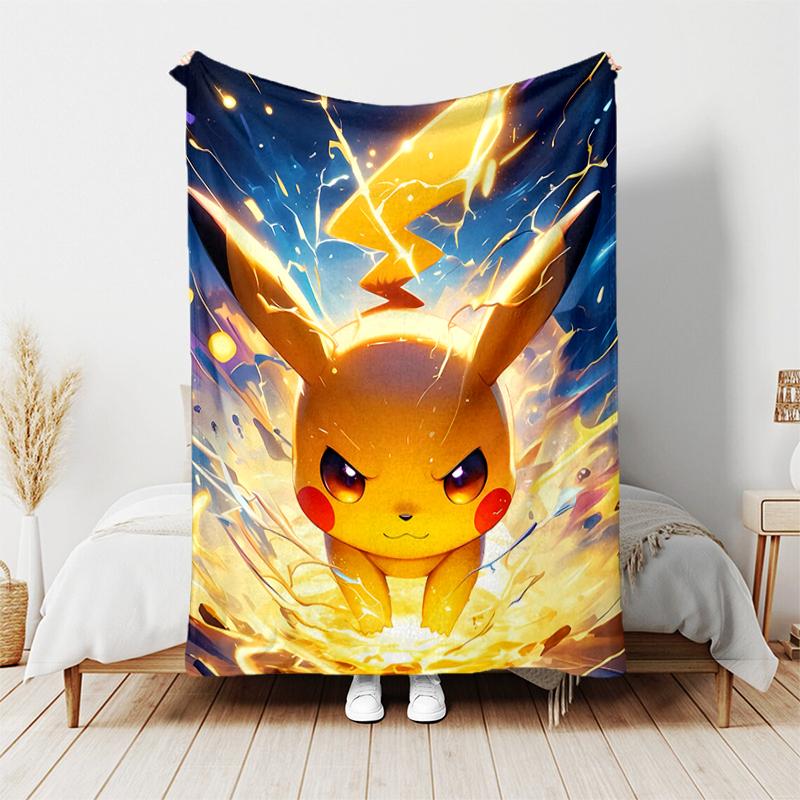 1pc Blanket Pokémon Characters Print Design, Lightweight Blanket for Sofa, Bed- Soft &Warm, Gift for All Seasons Like Christmas, Halloween