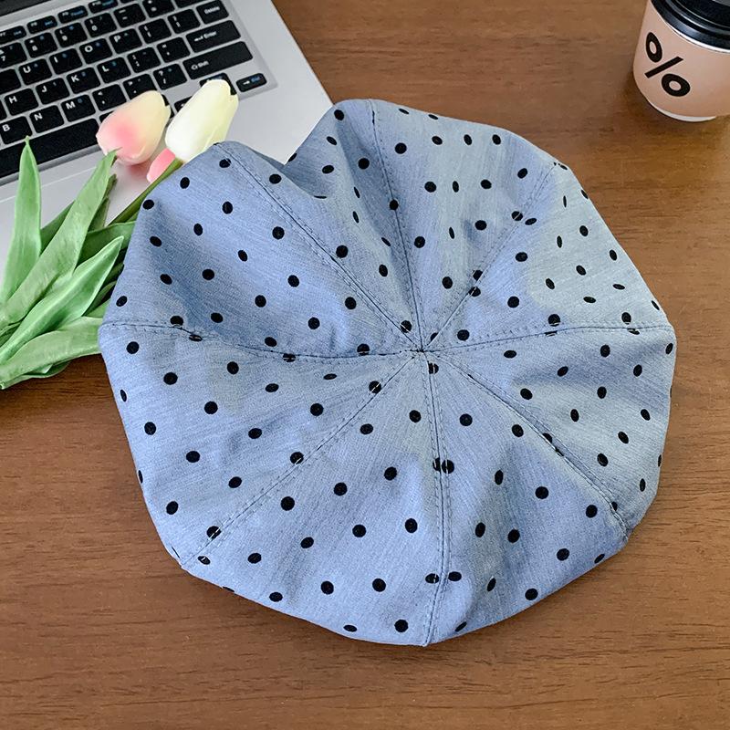 Korean Polka Dot Cloud Beret Female Spring Summer Big Head Circumference Retro Versatile Painter Hat Showing Face Small Bud Hat