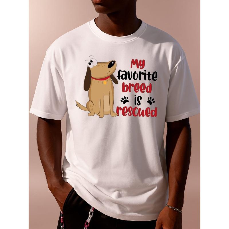 European sizes Men s Rescued Dog T-Shirt - Animal Rescue Awareness Short Sleeve Shirt with Dog Adoption Print, Casual Round Neck Tee S белый