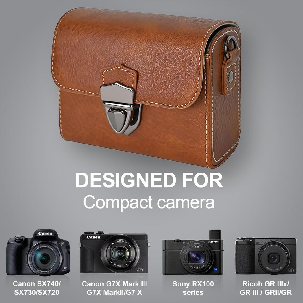 VOVMOEYA Camera Case for Canon PowerShot Canon G7X Mark Mark and Sony RX100 PU Leather Protective Bag with Full Protection and Waist Strap Brown