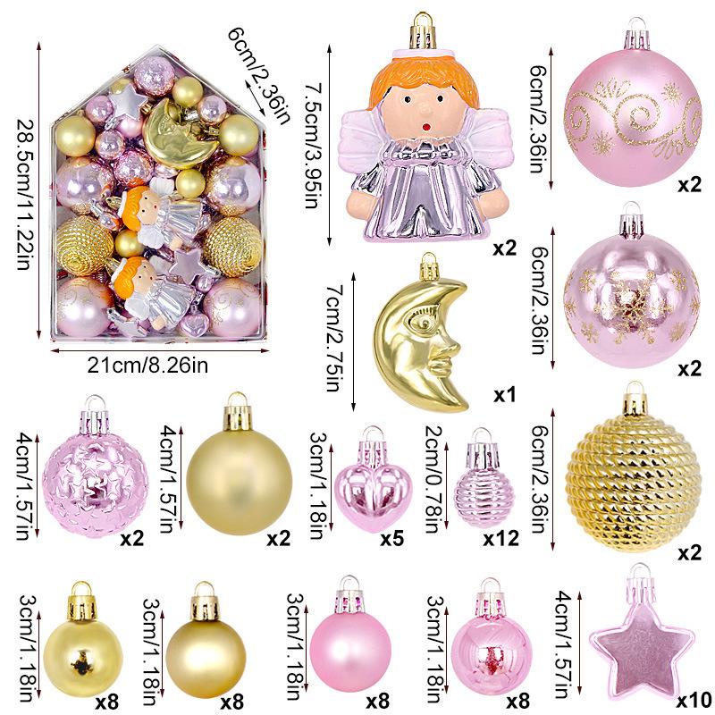 72PCS Irregular Shaped Painted Christmas Ball Ornaments for Tree Decoration
