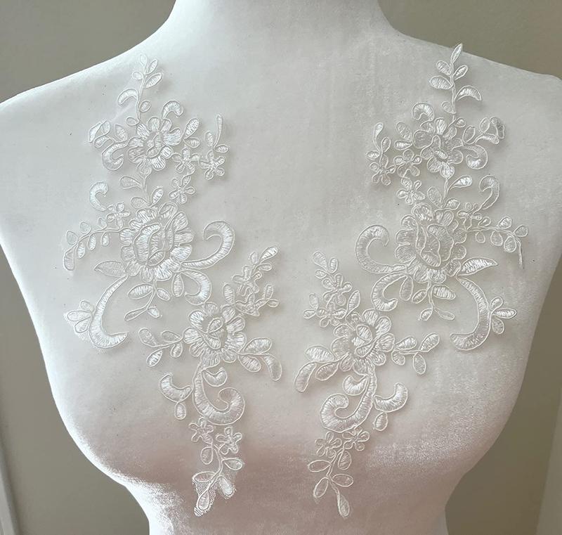 1 Pair Flower Sew On Lace Patches Embroidery Applique Repair For Wedding Dresses 25*12cm