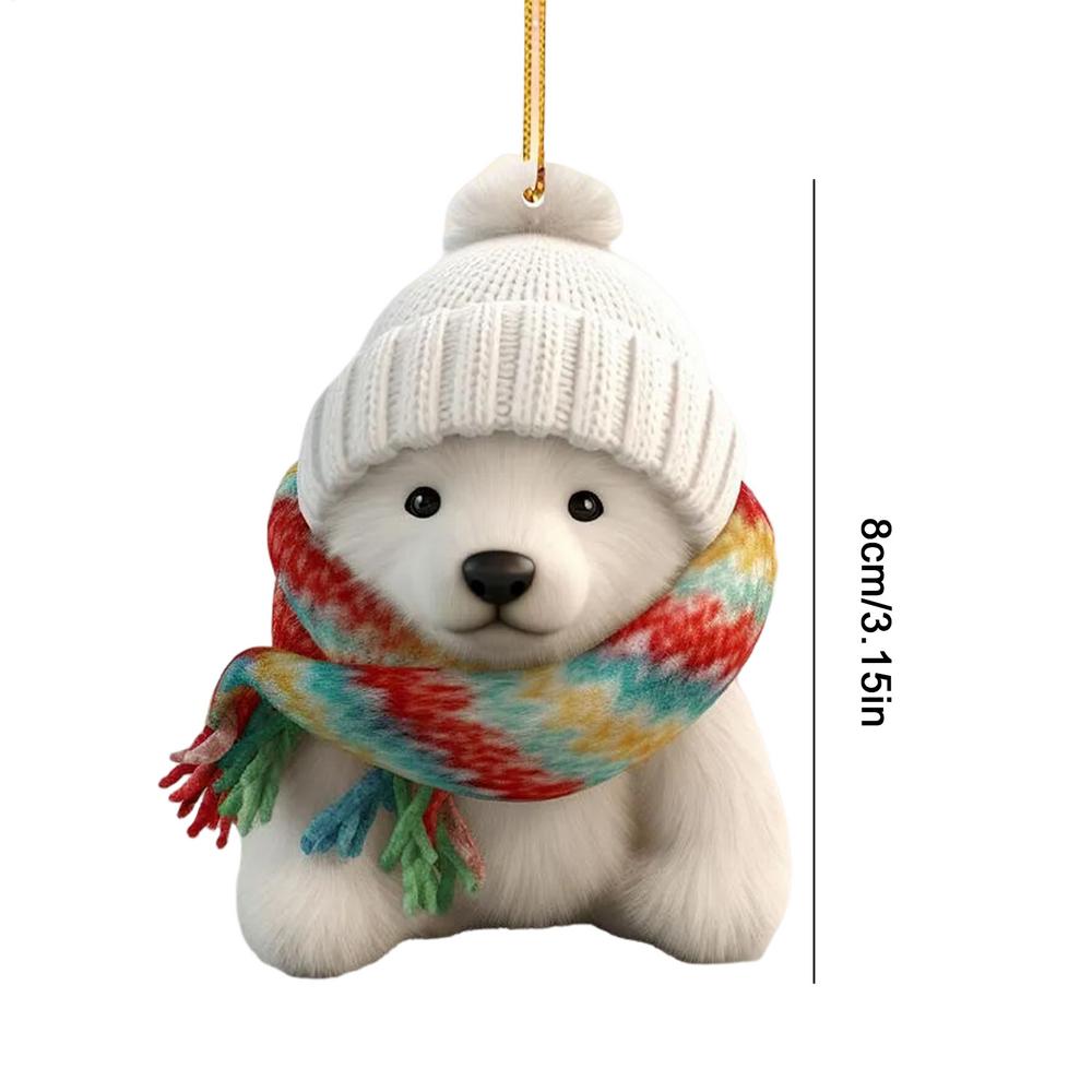 Retro Christmas Polar Bear Room Ornament Christmas Pendant Acrylic Polar Bear Ornament Christmas Ornament New Year Gift