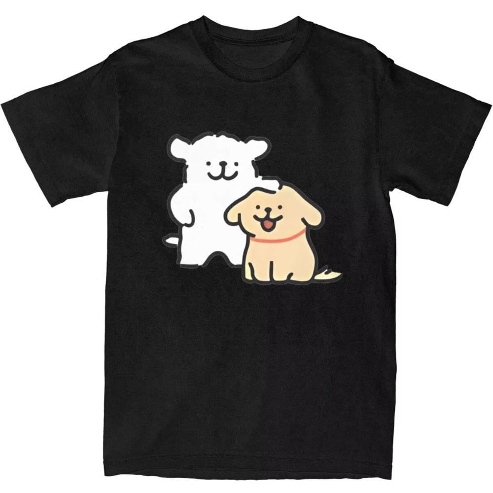 Cute Line Puppies Maltese Golden Retriever TShirt Short Sleeve Streetwear Tops Beach Cotton Breathable Comfortable