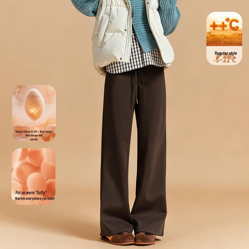 Women's Fleece-Lined Wide-Leg Sports Pants: Loose Fit, Plus Size (up to 220 Jin), Perfect for Running, Yoga, and Fitness.