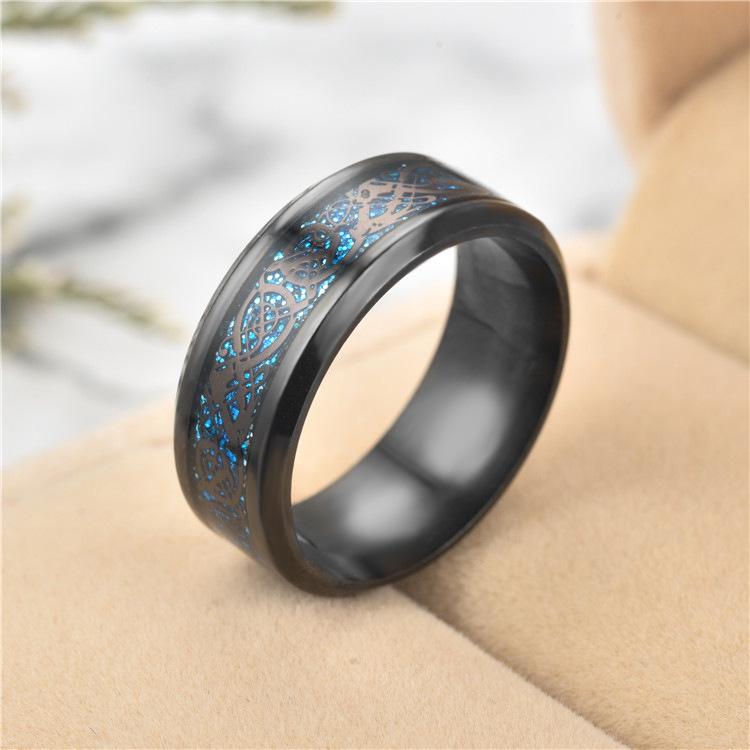 8mm Men's Stainless Steel Celtic Dragon Ring Inlay Red Green Black Carbon Fiber Wedding Band Jewelry Size 6-13