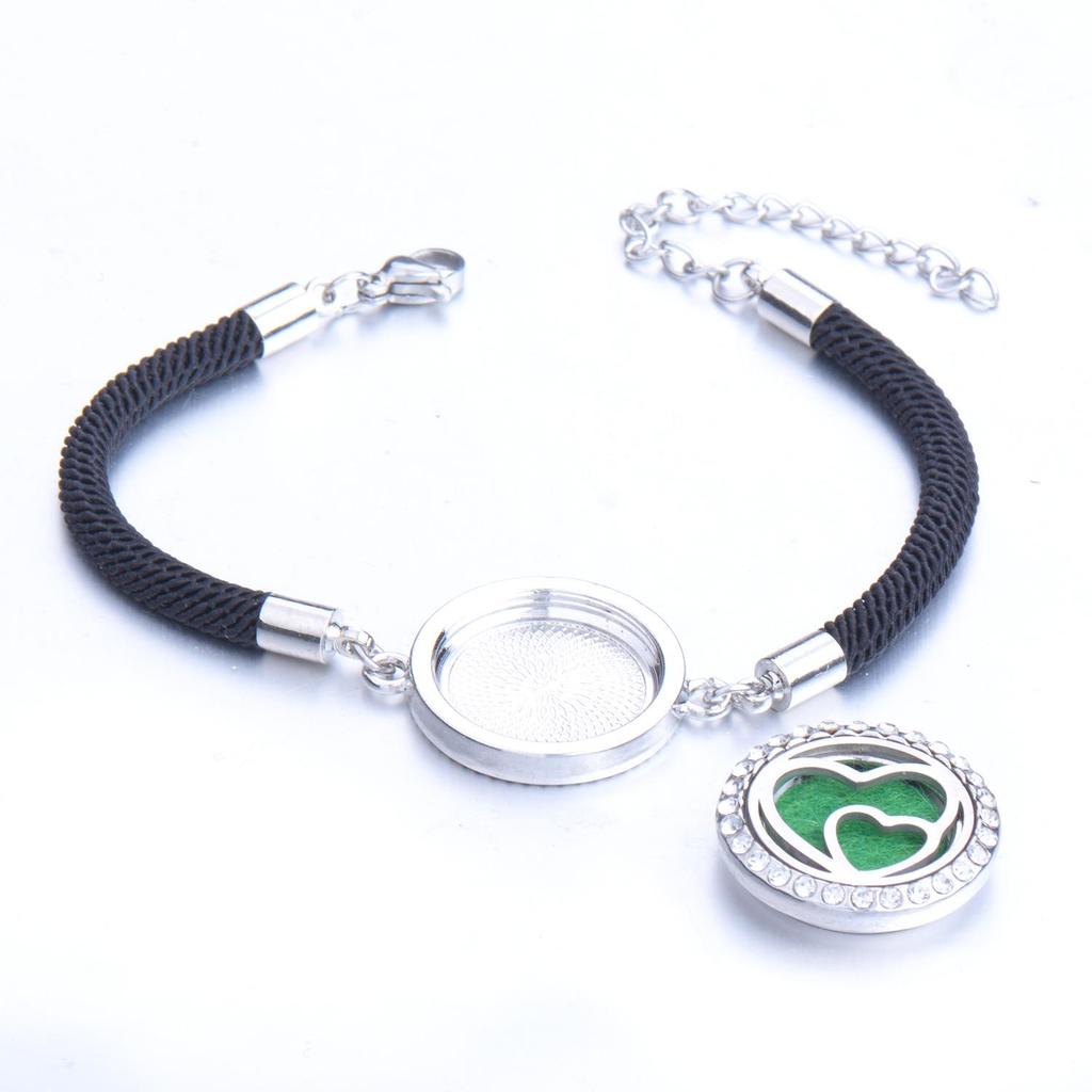 Diamond Inlaid Aroma Diffuser Bracelet: Adjustable Black Rope Wristband for Women