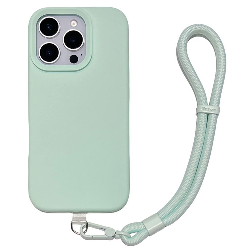 For iPhone 16 Pro Case Soft Microfiber Lining Liquid Silicone+PC Phone Cover with Wrist Strap