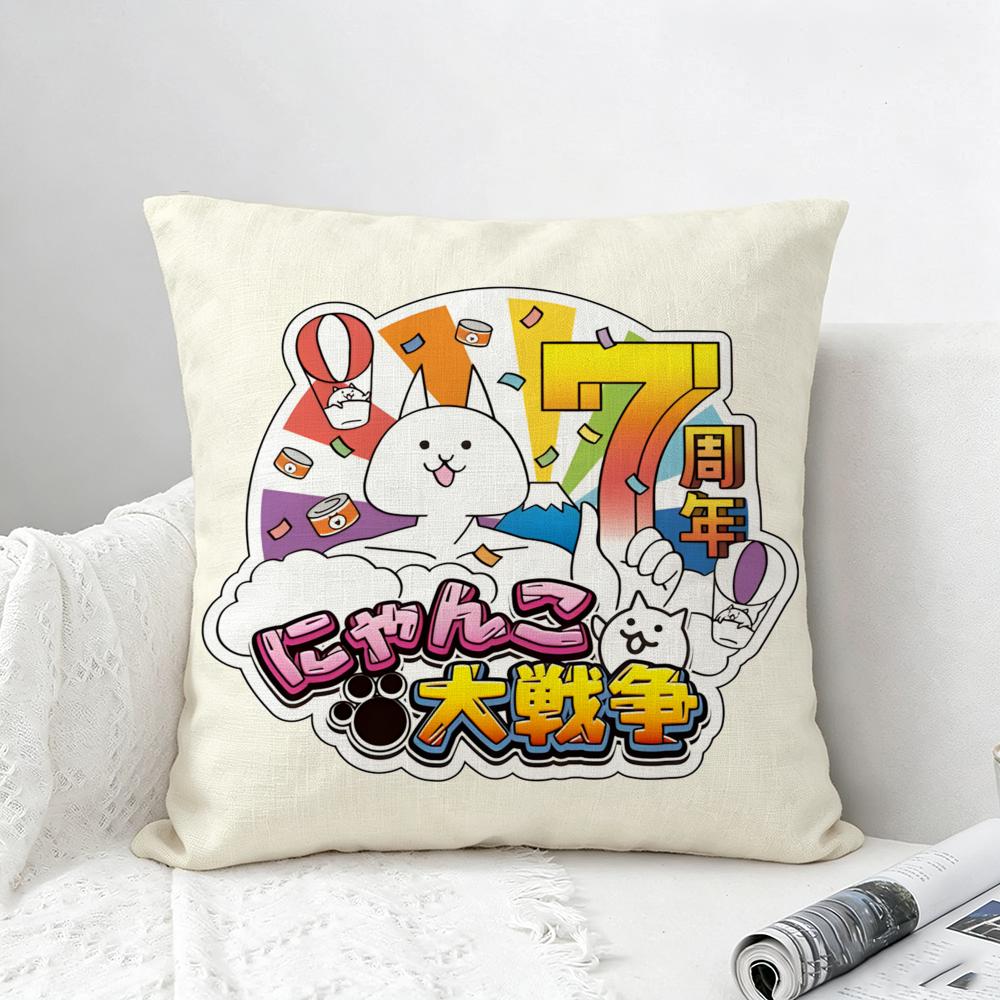 Game The Battle Cats Cushion Cover Natural Linen Pillowcase Set AllinOne Decor for Sofa Bedroom Chair