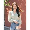 Small Top Green V-neck Shirt New Women's Clothing Autumn