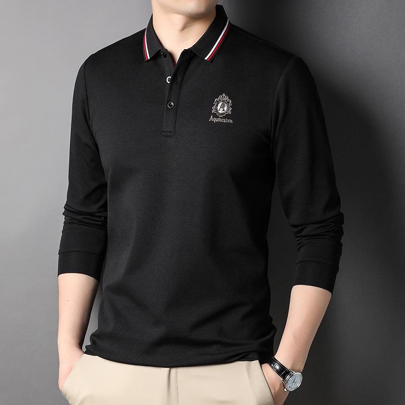 Men's Spring and Autumn New Men's Polo Shirt Fashion Trend Embroidered Lapel Long Sleeve T-shirt