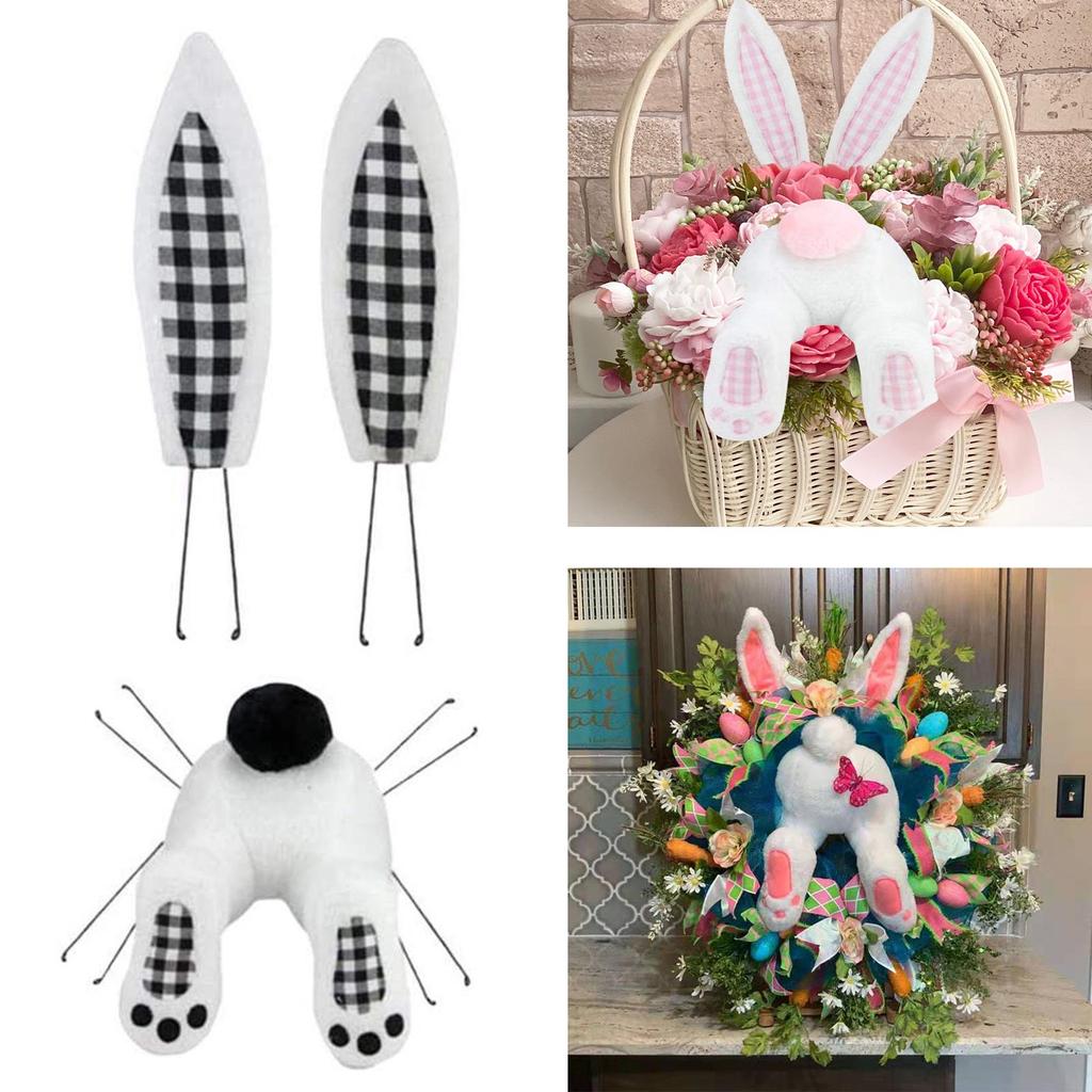 Easter Decor Bunny Wreath , DIY Bunny with Ears, Home Wall Hanging Cartoon Ornament Decor, Welcome Sign Wreath Attachment