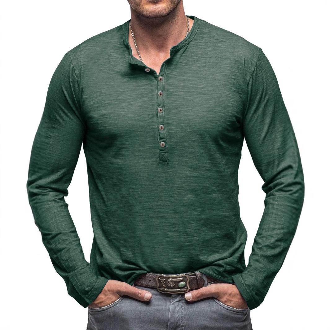 

Autumn Winter Casual Men s Long Sleeve T-Shirt Men s Henley Shirt Slub Cotton Top XXL темно-зелений колір