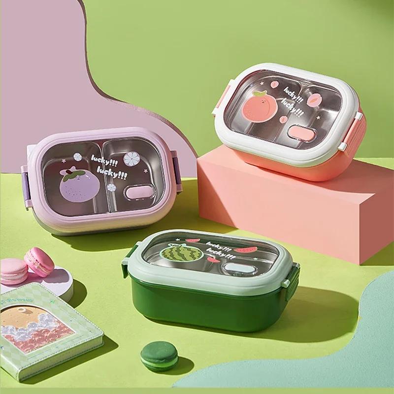 Stainless Steel Bento Lunch Box Kids School Bento Box Kids Sealed Cute Portable Food Container Separate Heatable Lunchbox