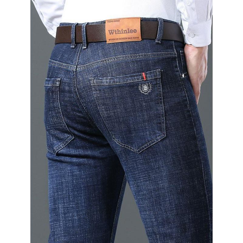 Summer lightweight denim trousers for men Straight-leg relaxed fit stretch business casual trousers