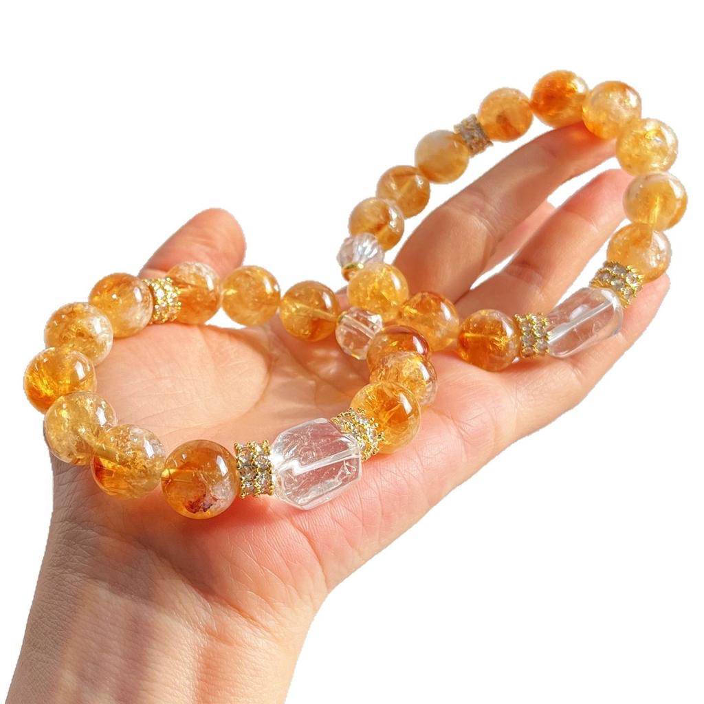 12Mm Large Particle Natural Citrine White Crystal Design Bracelet Bracelet