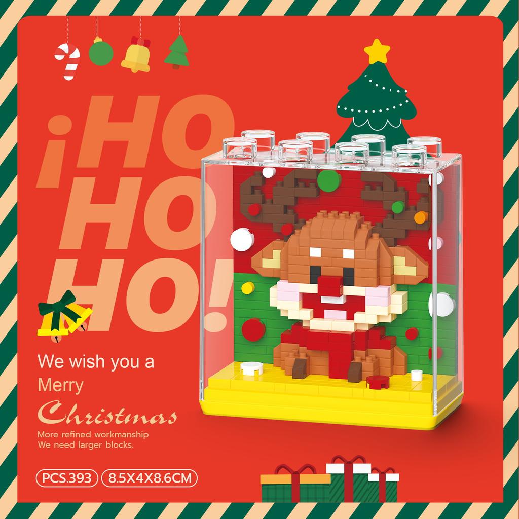 DIY AUSSTELLUNGSBOX Weihnachtsbaum Weihnachtsmann Glocke Lebkuchenmann Schneemann Elch Geschenk Bausteine Modell Ziegel Kinder Sets Bausätze Spielzeug