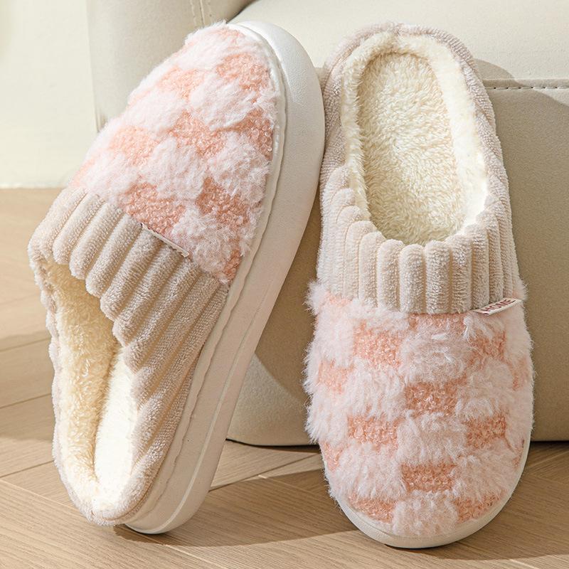 2025 new plush cotton slippers winter home indoor warm shoes non-slip thick-soled cotton slippers