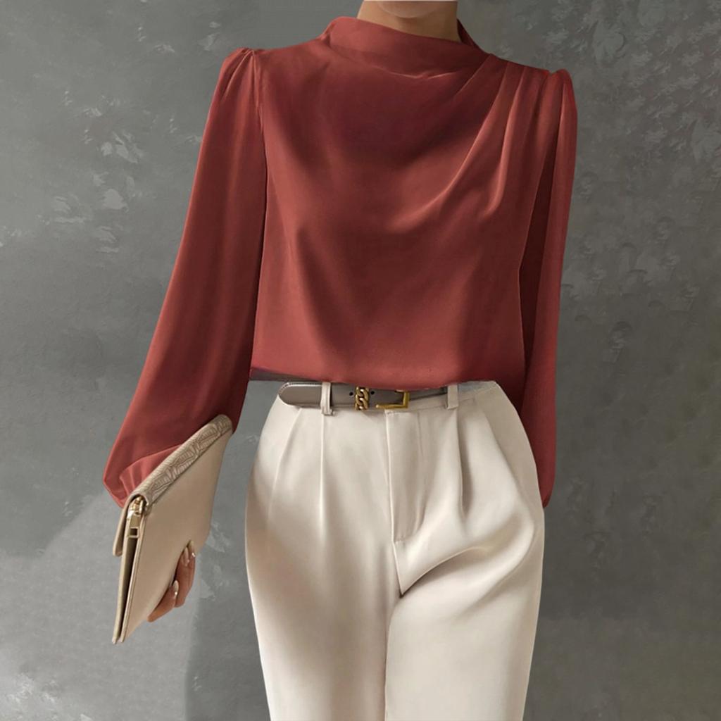 Women's Color Satin Elegant Long Sleeve Blouse