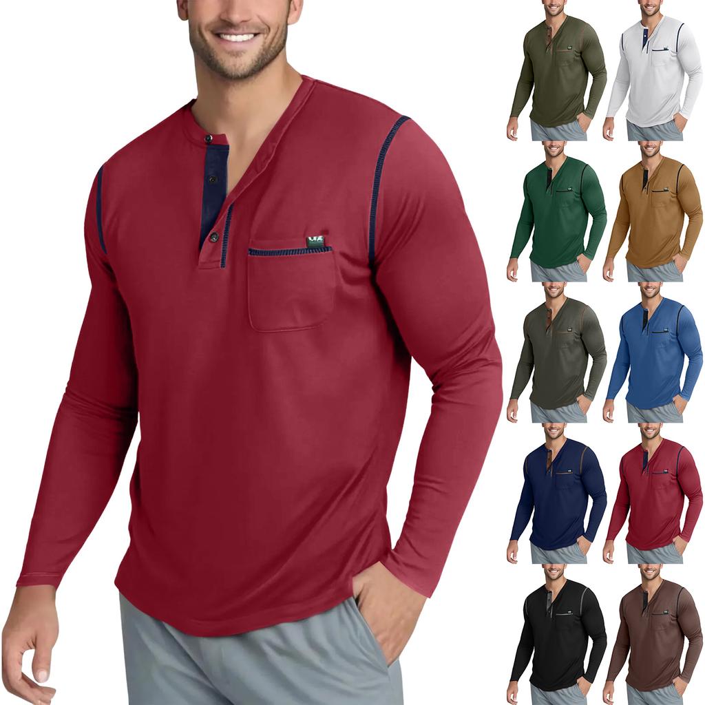 Men's Casual Solid Color Buckle Quick Dry Shoulder  Long Sleeved