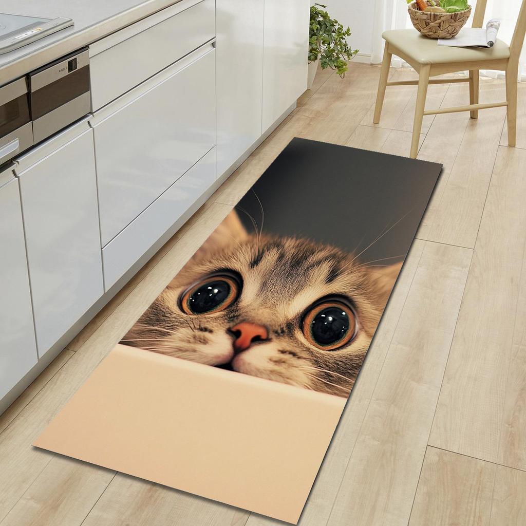 1Pcs Cute Cat Pattern Floor Mat Modern Kitchen Polyester Rug Non-Slip Colorful Indoor Carpet, For Home Bathroom Bedroom Living Room Decor