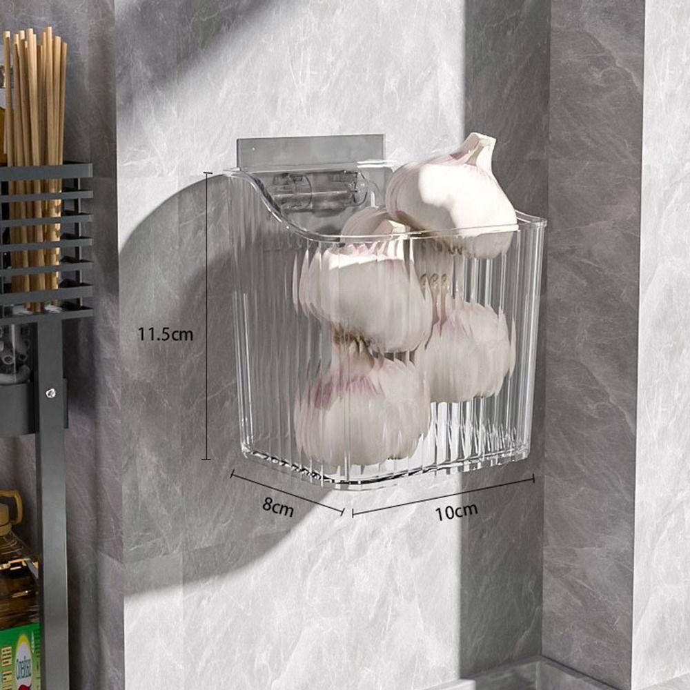

Acrylic Ginger Storage Box Transparent Self Adhesive Garlic Storage Basket Flavouring Spices Container No punching