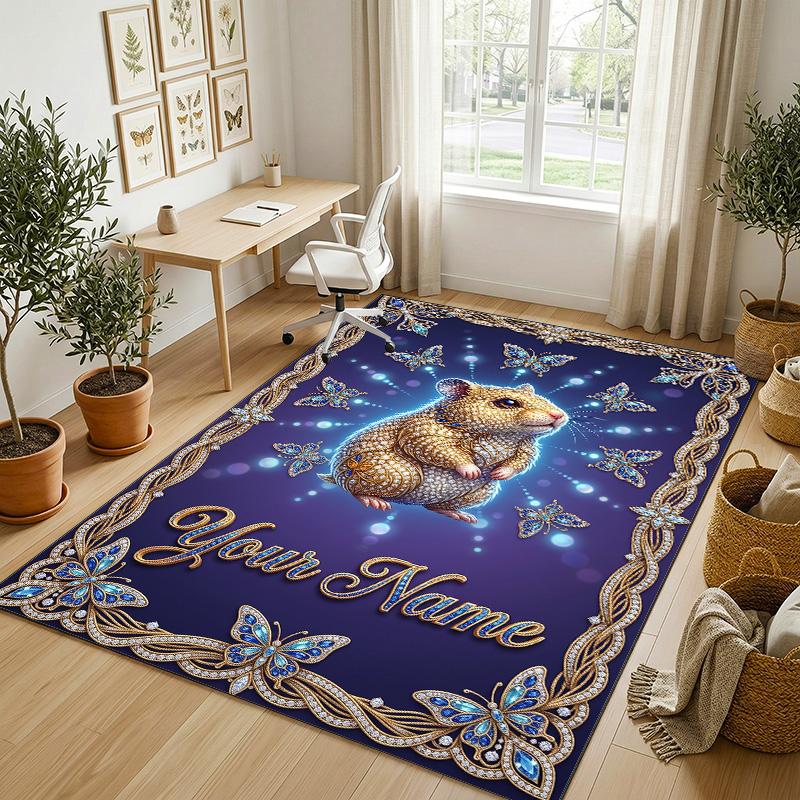 Butterfly Theme Crystal Velvet Rug Personalized Custom Name Text Soft Floor Mat Home Decor