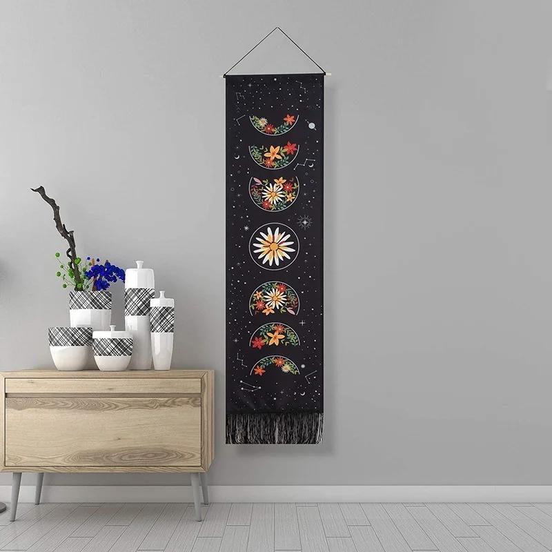 

1/2Pcs Black and White Moon Sun Wall Hanging Tapestry Bohemian Decor Floral Throw Blanket Home Wall Art Room Decor