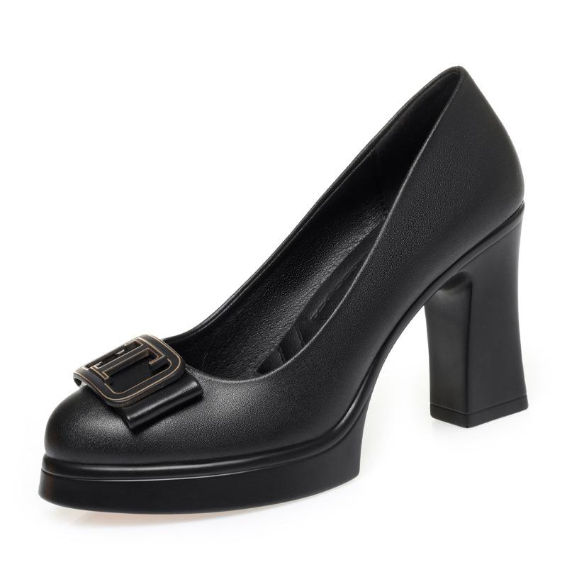 Black high heels women's spring summer new temperament shallow mouth catwalk shoes single shoes waterproof table leather shoes