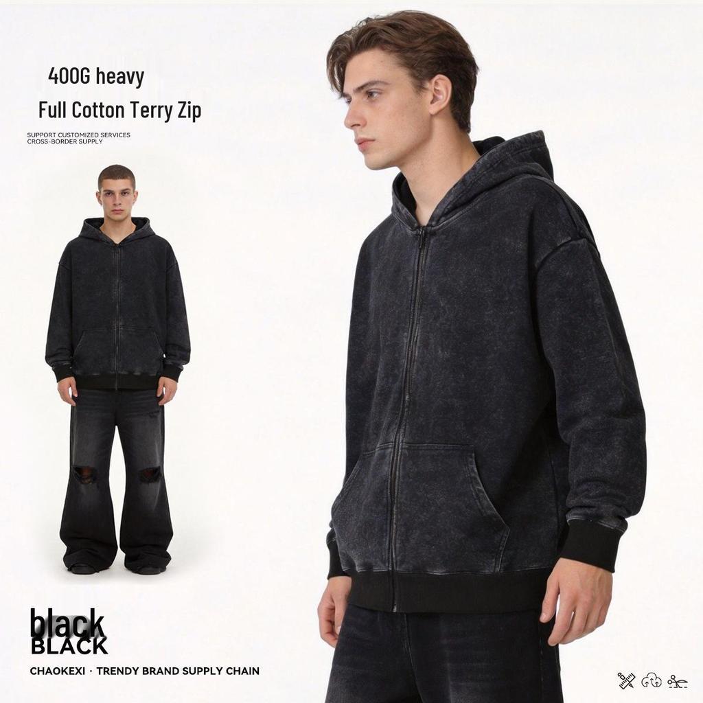 Men's Washed Vintage Cardigan Hoodie - Autumn/Winter Trendy Ins Retro Style