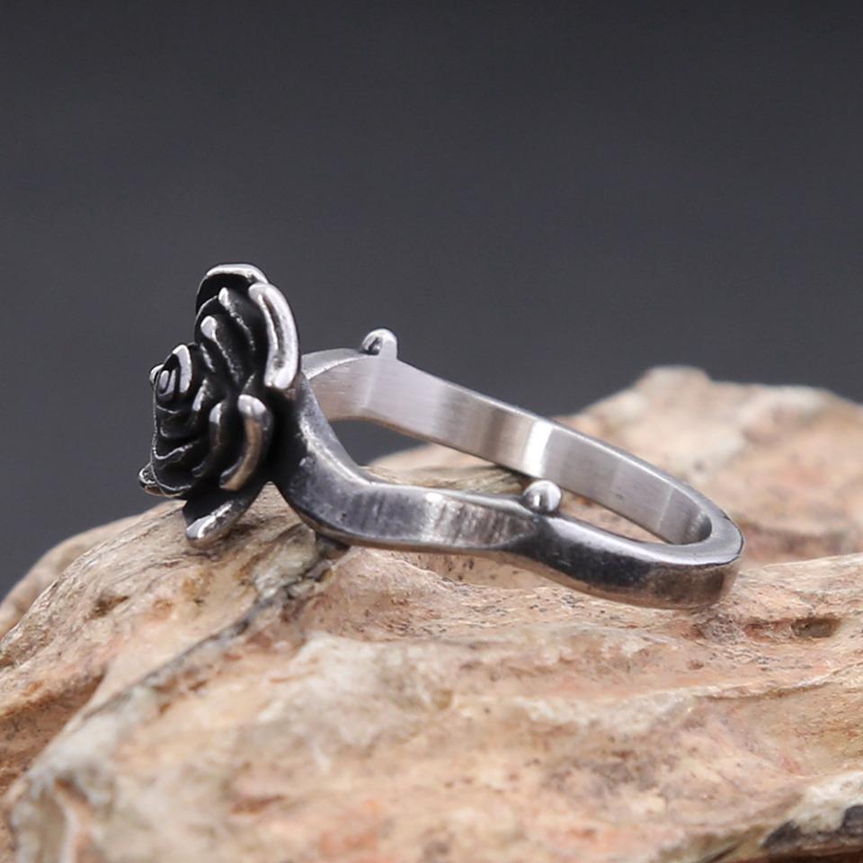 Vintage Black Rose Flower Rings For Men Women  Punk 316L Stainless Steel Simple Jewelry Wedding Party Gifts Dropshipping