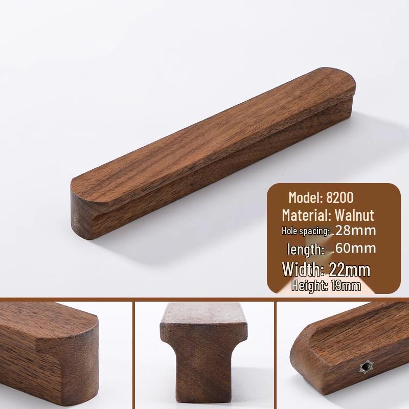 Black Walnut Wood Wardrobe Drawer Pulls - Solid Wood Handles for Children's Cabinet, Japanese Simple Light Luxury Design